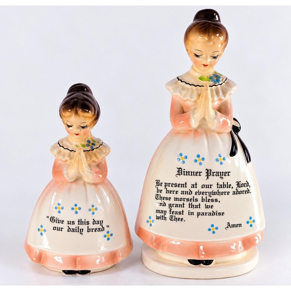 Vintage Enesco Mother in the Kitchen Prayer Lady Napkin Holder and Shaker Japan